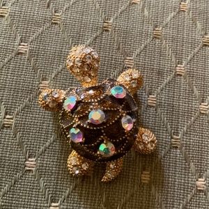 Rhinestone and Enameled Turtle Pin / Brooch